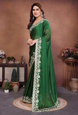 green rangoli silk blend heavy thread embroidery work saree with blouse 2
