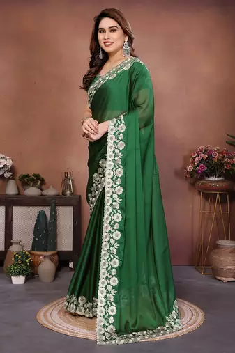 green rangoli silk blend heavy thread embroidery work saree with blouse