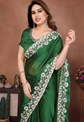 green rangoli silk blend heavy thread embroidery work saree with blouse 3