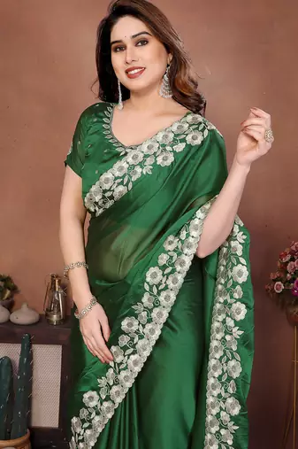 green rangoli silk blend heavy thread embroidery work saree with blouse