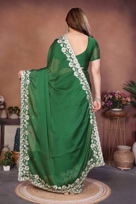green rangoli silk blend heavy thread embroidery work saree with blouse 4
