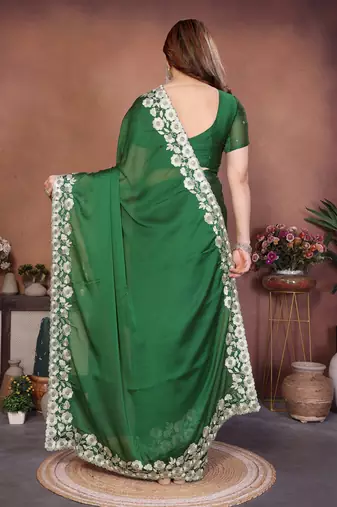 green rangoli silk blend heavy thread embroidery work saree with blouse