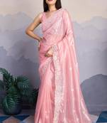 Pink fancy heavy thread embroidery with sequins work saree with blouse
