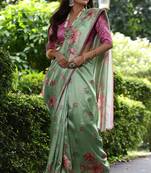 Light green tussar silk floral printed saree with blouse