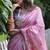 Pink tussar silk floral printed saree with blouse