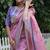 Pink tussar silk floral printed saree with blouse
