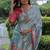 Sky blue tussar silk floral printed saree with blouse
