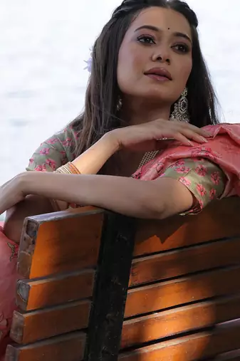 peach tussar silk blend floral printed saree with blouse