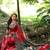 Red tussar silk printed saree with blouse