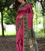 Rani pink tussar silk printed saree with blouse