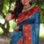 Blue tussar silk printed saree with blouse