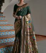 Green banarasi silk paithani woven saree with blouse