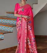 Rani pink banarasi silk paithani woven saree with blouse