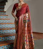 Maroon banarasi silk paithani woven saree with blouse