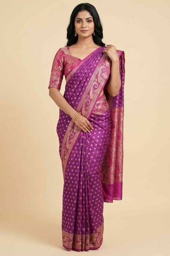Banarasi cotton silk saree in magenta  with   zari booti   work