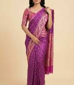 Banarasi cotton silk saree in magenta  with   zari booti   work