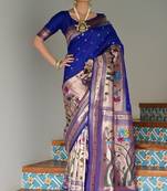 Royal blue banarasi silk paithani woven saree with blouse