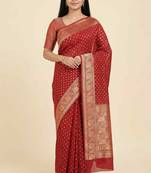 Banarasi cotton silk saree in red  with   zari booti   work