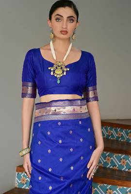 royal blue silk blend paithani woven saree with blouse 5