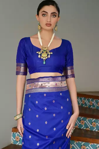 royal blue silk blend paithani woven saree with blouse