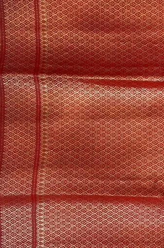 Banarasi cotton silk saree in red  with   zari booti   work