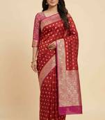 Banarasi cotton silk saree in red  with   zari booti   work
