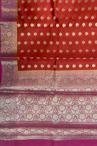 Banarasi cotton silk saree in red  with   zari booti   work