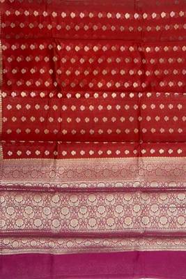 Banarasi cotton silk saree in red  with   zari booti   work 4