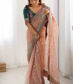 Peach banarasi crush coding with sequins embroidery work saree with blouse
