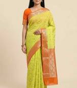 Banarasi cotton silk saree in lemon with floral zari booti   work