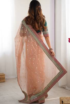 peach crush coding with sequins embroidery work saree with blouse 4