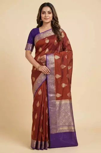 Banarasi cotton silk saree in maroon  with panboota  zari work