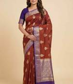 Banarasi cotton silk saree in maroon  with panboota  zari work