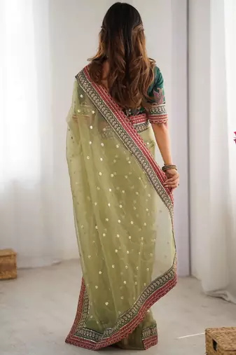 light green crush coding with sequins embroidery work saree with blouse