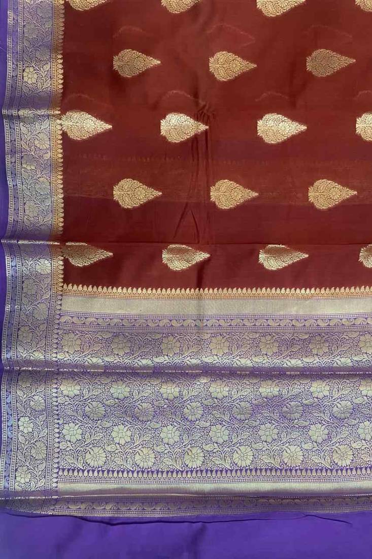 Banarasi cotton silk saree in maroon  with panboota  zari work