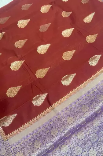 Banarasi cotton silk saree in maroon  with panboota  zari work