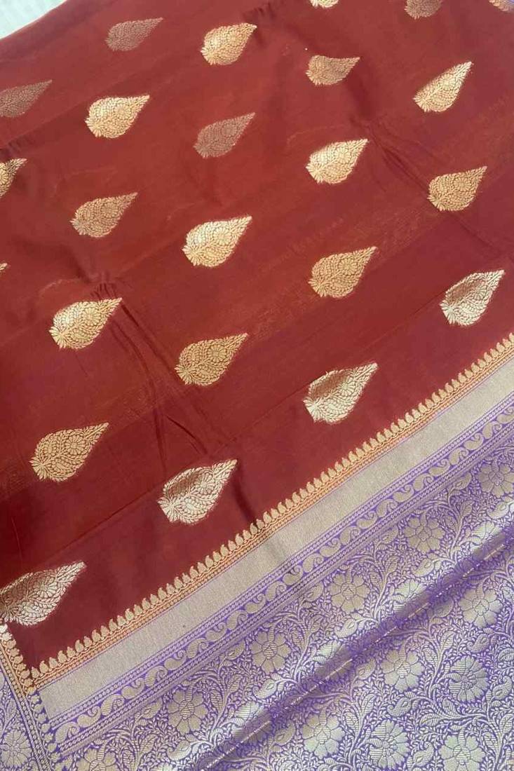 Banarasi cotton silk saree in maroon  with panboota  zari work