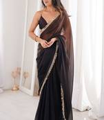 black fendi satin double shaded sequins with zari lace work saree with blouse
