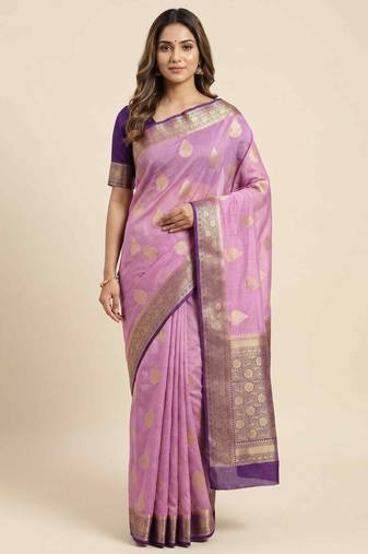 Banarasi cotton silk saree in light pink with panboota  work