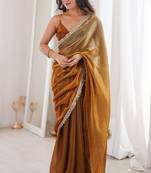copper fendi satin double shaded sequins with zari lace work saree with blouse