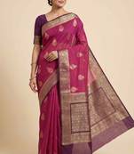 Banarasi cotton silk saree in rani pink with panboota  work