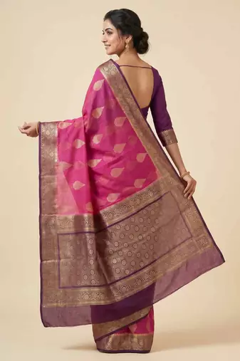 Banarasi cotton silk saree in rani pink with panboota  work