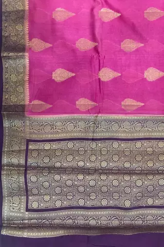 Banarasi cotton silk saree in rani pink with panboota  work