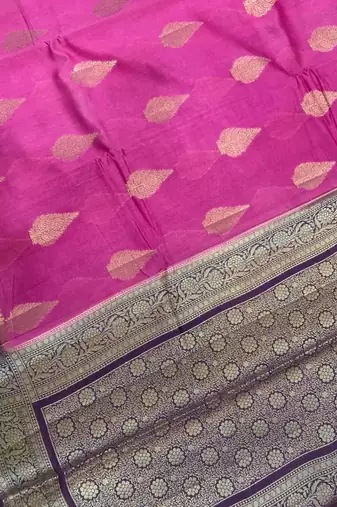 Banarasi cotton silk saree in rani pink with panboota  work