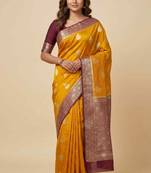 Banarasi cotton silk saree in mustard with panboota  work