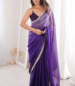 violet fendi satin double shaded sequins with zari lace work saree with blouse