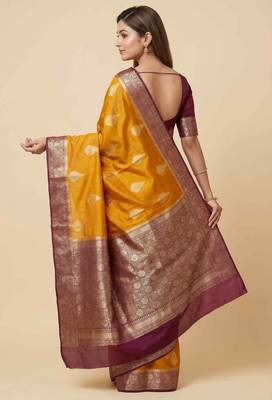 Banarasi cotton silk saree in mustard with panboota  work 2