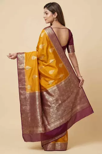 Banarasi cotton silk saree in mustard with panboota  work