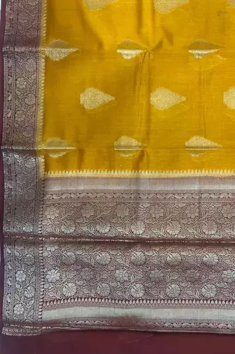 Banarasi cotton silk saree in mustard with panboota  work