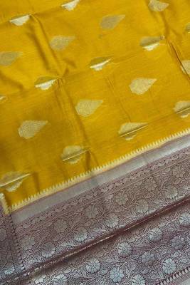Banarasi cotton silk saree in mustard with panboota  work 4